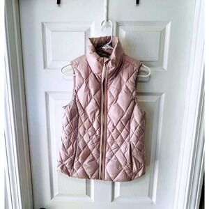 Athleta Quilted Goose Down Vest Rose Pink Stand Collar Zip Pockets Women's XS